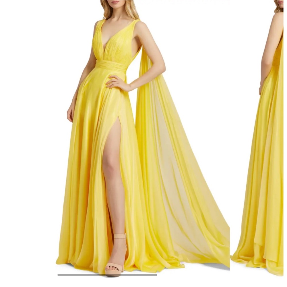 Thigh Slit Grecian Chiffon Gown by Mac Duggal
